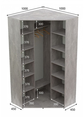 Шкаф-купе двухдверный угловой 100*100*240 см Индастриал 2 двери Зеркало Угол-1 Алекса (360456202)