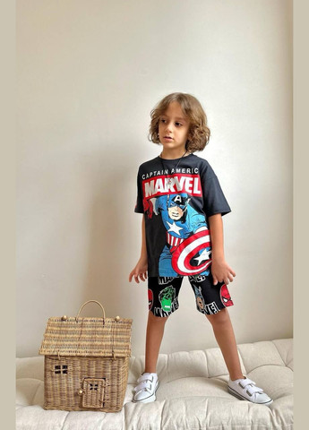 Черный летний детский летний комплект (футболка+шорты) для мальчика wiki boom kids marvel черный No Brand
