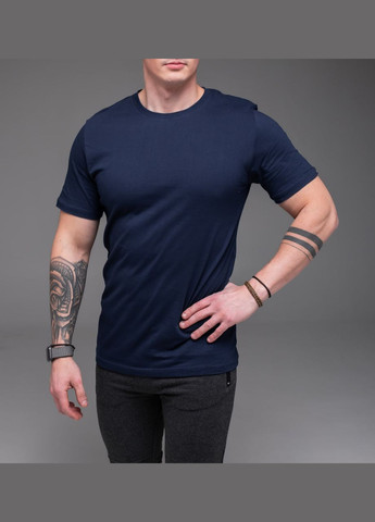 Темно-синя базова футболка з бавовни з коротким рукавом Vakko