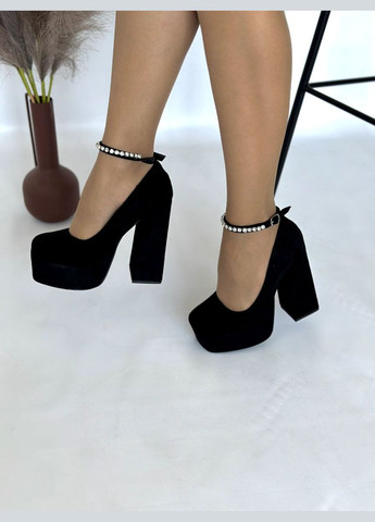 No Brand Жіночі трендові туфлі на високих підборах та платформі чорний колір еко замш з камінцями туфлі-човники чорний з штучна замша, — всесезон (314711076)