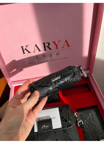 Подарочный сет из натуральной кожи змеиный принт сумка, кошелек, ключница, обложка для паспорта в коробке Karya (370784598)