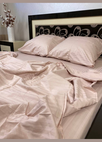 Постельное белье хлопковое в полоску Двуспальное 180 x 220 Страйп сатин 70 x 70 Пудровое No Brand (332946029)