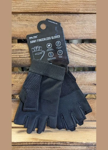 Рукавиці тактичні Короткопалі Чорні ARMY FINGERLINGE SCHWARZ (12538502-904-L) Mil-Tec (317202996)