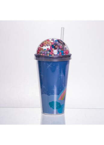 Пластиковий стакан з трубочкою і кришкою 400 мл багаторазовий Синій HP-18-2BL Yiwu (368669594)