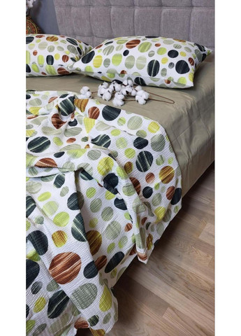 Постільна білизна з резинкою Карамелька оливк., ранфорс гофра (жатка) Полуторний розмір, наволочки 70/70 No Brand (364220834)