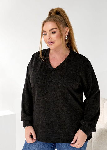 Чорний демісезонний жіночий пуловер в'язаної фактури оверсайз фасону пуловер No Brand