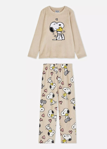 Бежевая зимняя мягкая плюшевая пижама eanuts snoopy домашний комплект бежевый (8149) свитшот + брюки Primark