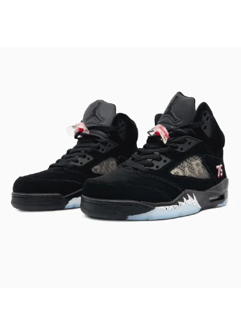 Черные демисезонные air jordan 5 retro black/blue Nike 210683
