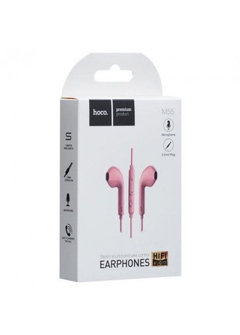 Навушники M55 з пластиковими амбушурами, пультом і мікрофоном рожеві Hoco (280877048)