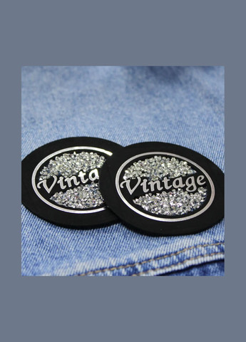 Нашивка з акриловим камінням "Vintage" d = чорного кольору зі срібним камінням (4525) No Brand (335810864)