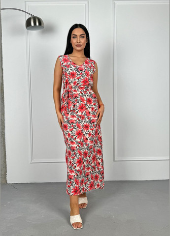 Розовое повседневный, кэжуал повседневное яркое платье макси с разрезами INNOE с цветочным принтом