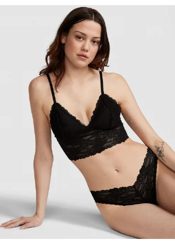 Трусики-бразиліана жіночі мереживні PINK Wink V-Front Brazilian Panty чорні Victoria's Secret (340317133)
