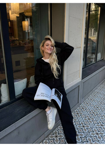 Комбенизон на флисе Україна комбинезон-брюки чёрный спортивный, повседневный, денил, кэжуал трехнитка с начесом