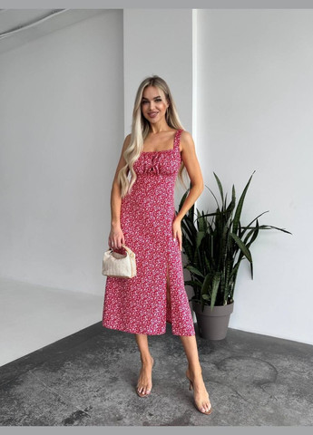 Червона сукня софт міді з розрізом No Brand