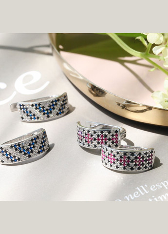 Каблучка срібна широка Орнамент з маленькими кольоровими фіанітами Каштан (342334599)