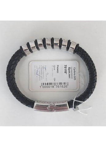 Браслет зі шкіри зі срібними гладкими вставками 21 см No Brand (355921997)