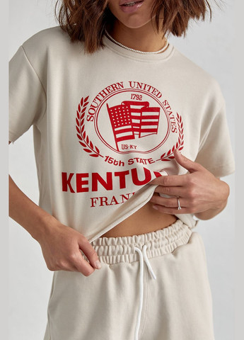 Женский спортивный комплект со шортами и футболкой - бежевый цвет, L (sku_9295) No Brand (315391022)