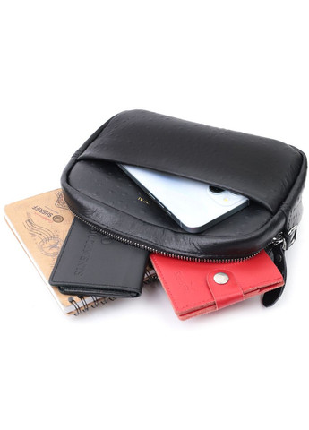 Фактурна кроссбоді для жінок з натуральної шкіри чорна 22659 Vintage (329195575)