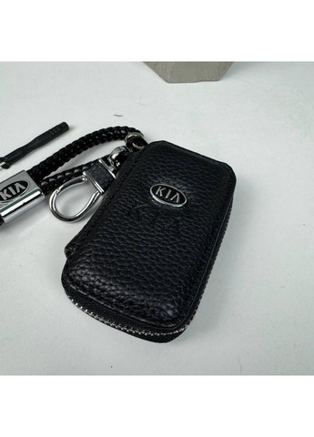 Кожаная ключница с брелоком для автомобильных ключей унисекс натуральная кожа бычья черная фурнитура металл ProDobro Kia (363221354)