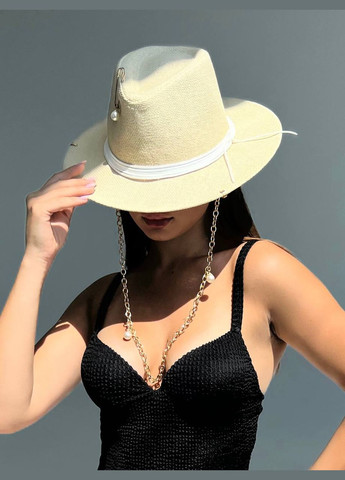 Летняя соломенная шляпа Федора с цепочкой, подвесками и булавкой Pearls Collection No Brand (293815352)