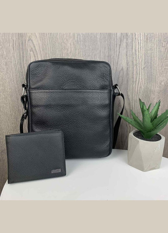 Чоловіча сумка планшетка + гаманець з натуральної шкіри Чорний No Brand (301212088)