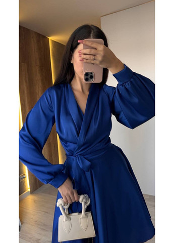 Синее вечернее платье женское на запах KaraMix однотонное