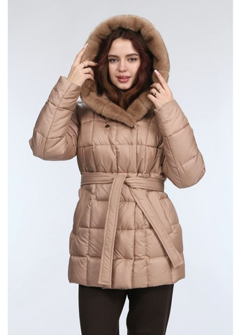 Бежева куртка зимова жіночий 917 плащівка хутро бежевий Актуаль