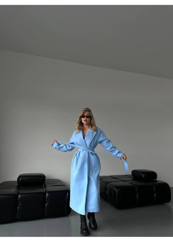 Блакитне демісезонне Пальто жіноче кашемірове Style Point