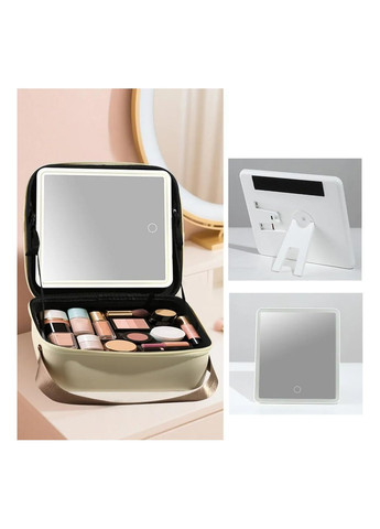 Сумка-органайзер для косметики з дзеркалом і LED-підсвіткою EVA Modern EM-7612 Beige No Brand (363555632)