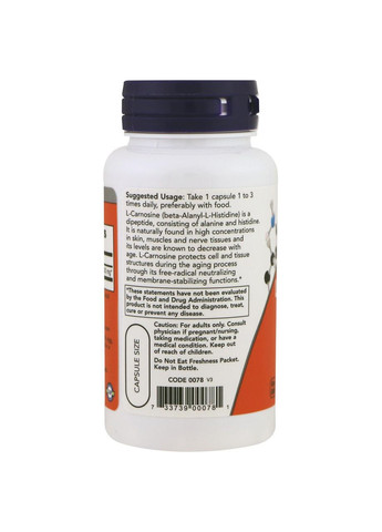 Карнозин, L-Carnosine,, 500 мг, 50 капсул. Now Foods (364312938)