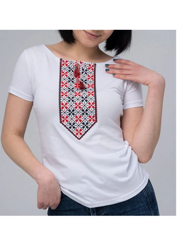 Біла вишиванка жіноча трикотажна біла з орнаментом Melanika приталена трикотаж (325488731)