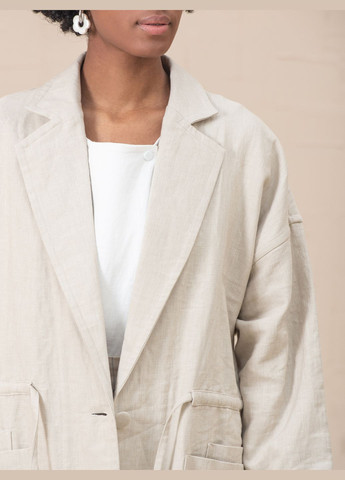 Бежевое демисезонное Льняное пальто с регулируемой талией оверсайз HankaKohana