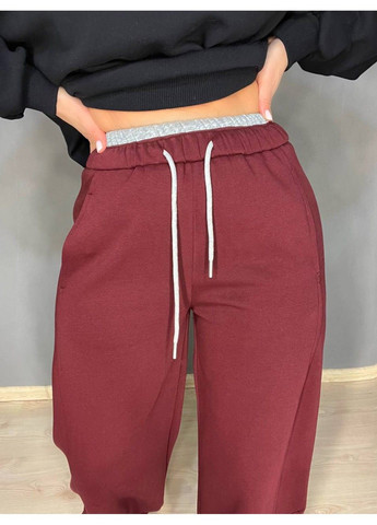 Штани жіночі A-N 25061 спортивні широкі Baggy з кишенями та шнурком трикотажні бордові No Brand (316215670)