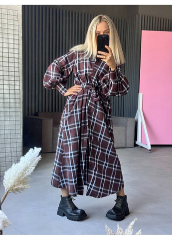 Темно-бежевое платье-рубашка Garna в клетку