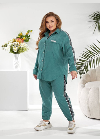 Женский вельветовый спортивный костюм батал на пуговицах зеленый повседневный комфортный для большого размера Bonita Спортивний костюм (322994603)