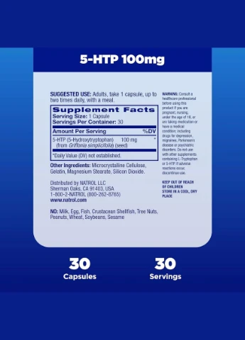5HTP (Гидрокситриптофан), 100 мг, 5-HTP, 30 капсул Natrol (315146206)