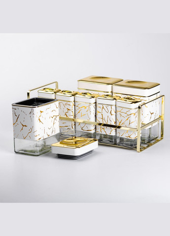 Набір ємностей для зберігання 8 штук по 650/150 мл на металевій підставці, білий Yiwu (325686397)