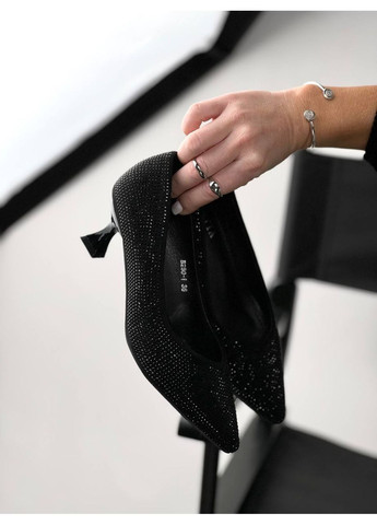 No Brand Ефектні жіночі туфлі чорний з штучна замша, — демісезон (370369501)