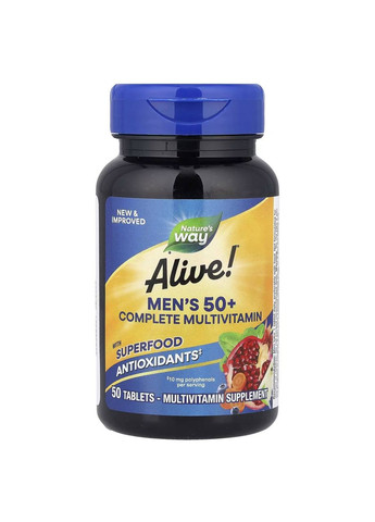 Alive!, комплекс мультивитаминов для мужчин старше 50 лет, 50 таблеток Nature's Way (361858620)