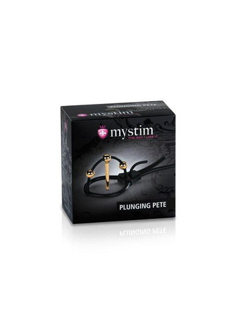 Утяжка для пеніса Plunging Pete, позолочена, з двома кульками і коротким уретральним зондом Mystim (303894362)