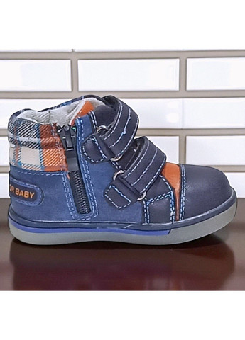 Синие спортивные, повседневные, кэжуал осенние утепленные демисезонные ботинки на липучках осенние ортопедические хайтопы для малыша на флисе клиби Clibee