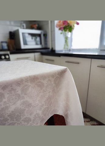 Однотонная тефлоновая жаккардовая скатерть на прямоугольный стол водоотталкивающая белая 120х120 Maystat (305391037)