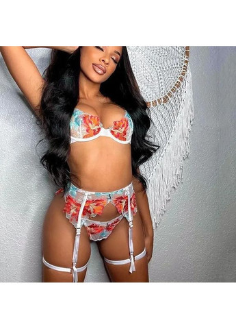 Комбинированный демисезонный кружевной комплект с поясом разноцветный. яркое женское белье для стриптиза и секса China
