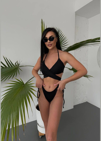 Черный летний раздельный женский купальник с завязками. раздельный Україна