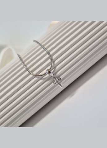 Срібний прямий хрестик Хрест з Білими каменями срібло 925 проби Родоване 998пб 0.55г No Brand (329900839)