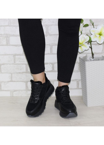 Кожаные женские кроссовки на зиму с натуральной шерстью внутри Fashion чёрные зима (370877876)