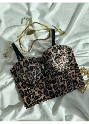 Корсет леопардовий з блиском і чорними бретелями / Корсет-бюстьє леопардовий щільний / Леопардовий топ-корсет із чашками push-up No Brand (370975842)