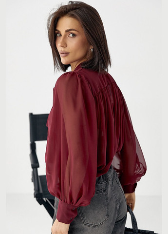 Бордова прозора блуза з рукавами-ліхтариками Lurex