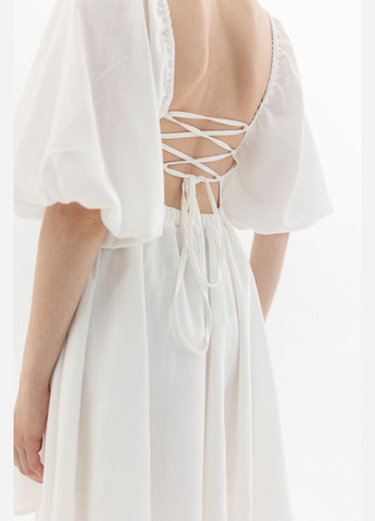 Молочна святковий, пляжна, повсякденний, кежуал, джинсова, вечірня сукня лляна з зав'язками Twice однотонна