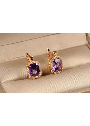 Сережки Авангард з фіолетовим каменем 1,4 см золотисті love-shopping Xuping Jewelry (393582637)